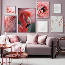 Arte da parede Da Lona Pintura Da flor Peônia Rosa Flamingo Pena Nórdico Cartazes E Cópias Citações Parede Pictures For Living Room Decor 2024 - compre barato