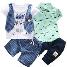 Baby boy clothes summer beard print shirt casual sports suit alphabet cartoon striped two-piece short-sleeved cottonbaby clothes 2024 - buy cheap