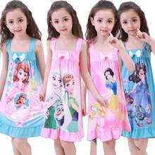 Disney Frozen 2 Dress Girls Princess Short Sleeve Striped Cartoon Nightdress Knitted Pajamas Sleepwear Children Kids Nightgown 2024 - buy cheap