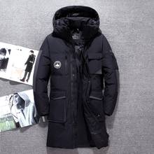 Jaqueta de inverno masculina, casaco longo com gola de pele branca, pato quente e grosso para homens e mulheres 90% 2024 - compre barato