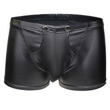 mens underwear Sexy Open Bulge Pouch Men's Boxers Underwear Faux Leather Shorts Underpants мужское нижнее белье 2024 - buy cheap