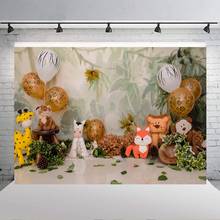 Jungle Animals Happy Birthday Backdrop Cake Smash Woodland Animals Boys Girls 1st 2nd Birthday 100 Days Balloons Party Banner 2024 - buy cheap