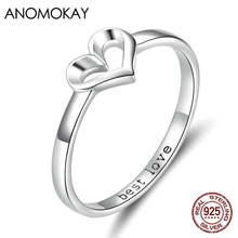 Женское кольцо Anomokay, простое минималистичное кольцо на палец в форме сердца, подарок для влюбленных, лучшая любовь с гравировкой, обручальное кольцо из серебра 925 пробы 2024 - купить недорого