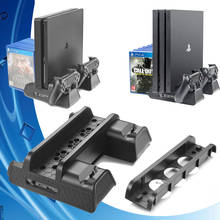 Вертикальная подставка для консоли PS4 Slim/PRO с охлаждающим вентилятором и держателем зарядного устройства для контроллера, зарядная станция для SONY Playstation 4 2024 - купить недорого