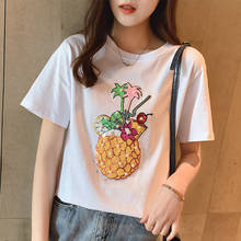 Camiseta gráfica diamantes verão kawaii abacaxi manga curta de algodão feminina camiseta harajuku branca preta tops para mulheres c145 2024 - compre barato