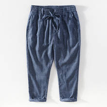 Stripe Linen Pants Men Lightweight Summer Male Drawstring Elastic Waist Casual Beach Trousers 2021 New 2024 - buy cheap