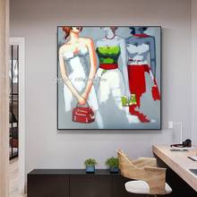 Arte pintados à mão moda menina figura pintura a óleo sobre tela abstrata moderna parede imagens para sala de estar decoração casa 2024 - compre barato