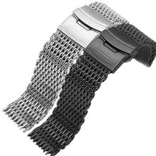 Pulseira de relógio em aço inoxidável, preto, prata, 18mm, 20mm, 22mm, 24mm, metal milanês, malha, tubarão, para relógio 2024 - compre barato