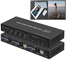 USB VGA KVM Switch 2x1 2 port audio&video VGA Multi-viewer KVM function switcher box Multiviewer with Remote control 2024 - buy cheap