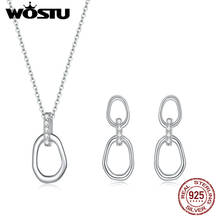 WOSTU-pendientes de Aro y collar de cadena para mujer, conjunto geométrico de Plata de Ley 925 auténtica, joyería de lujo S226 2024 - compra barato