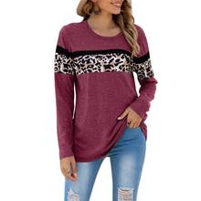 Осенне-зимний женский пуловер с длинными рукавами и круглым вырезом, пуловер с леопардовым принтом, блузка 2024 - купить недорого