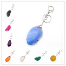 FYJS Unique Silver Plated Circle Lobster Clasp Irregular Shape Many Colors Agates Key Chain Ethnic Style Jewelry 2024 - buy cheap