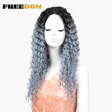 FREEDOM Wigs Deep Wave Wigs Synthetic Hair 26 Inch Silver Gray Ombre Color Heat Resistant Cosplay Womens Wigs 2024 - buy cheap