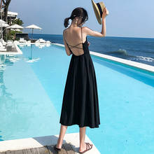 Korean Runway 2 Colors Summer Women Black Backless Straps Sundress Female Fairy Elegant Party Vacation Long Beach Dress Vestidos 2024 - buy cheap