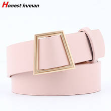 Factory Outlet Fashion Women Candy Colors PU leather Belt Golden Trapezoid Buckle Nonporous High quality Dress Decorative Belt 2024 - buy cheap