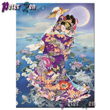 Pintura de diamantes 5d diy, imagen de Kimono, niña, Luna, diamantes de imitación cuadrados/redondos, punto de cruz, bordado, regalo de decoración para niña 2024 - compra barato