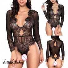 Body Sexy de encaje para mujer, Mono de manga larga con cuello en V, mono, leotardo, Top nuevo 2024 - compra barato