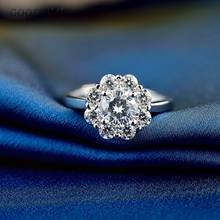 Женское кольцо из чистого серебра 925 пробы, Ювелирное кольцо с сияющим цветком на годовщину, кольцо с цирконием, модное свадебное кольцо для девочек 2024 - купить недорого
