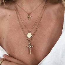 Vintage Multi Layers Cross Pendant Necklace For Women Gold Color Long Chain Coin Pendant Choker Female 2020 Boho Jewelry Gifts 2024 - buy cheap
