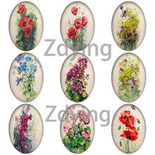 Zdying-dibujo de flores amarillas y rojas Vintage, forma ovalada, imagen artística de vidrio, cabujones, cuentas de demostración, reverso plano, accesorios de joyería DIY 2024 - compra barato