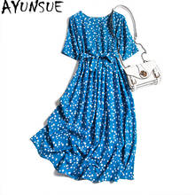 AYUNSUE Woman Dress Summer Silk Polka Dot Midi Dress 2021 Beach Party Ladies Dresses Korean Blue Vestidos De Verano KJ7063 2024 - buy cheap