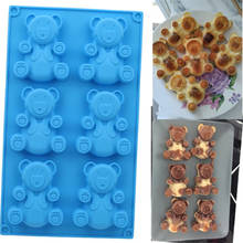 6 Holes 3D Lovely Bear Form Cake Mold Silicone Mold Baking Tools Kitchen Fondant Cake Mold Blue Color Baking Supplies 2024 - buy cheap