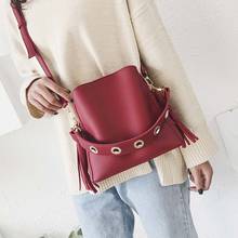 Vintage Fashion Women Fringe Bucket Shoulder Bag High Quality Suede Messenger Crossbody Bag Female Bucket Rivet Tassel Bag 2024 - buy cheap