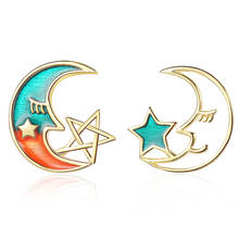 Silver Color Stud Earrings For Women Korean Fashion Small Gradient Green Orange Gold Color Moon Cute Stars Jewelry 2024 - buy cheap