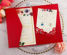 Trifold pocketfolds de papel PERLA para invitaciones de boda, tarjetas de bolsillo personalizables de triple pliegue, corte láser, 100 Uds. 2024 - compra barato
