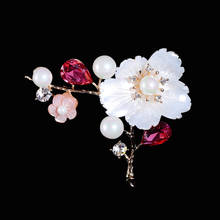 Broche de zircônio cúbico de luxo elegante, pino brilhante, concha, flor, broches de pérola para mulheres, acessórios de joias femininas, 2020 2024 - compre barato