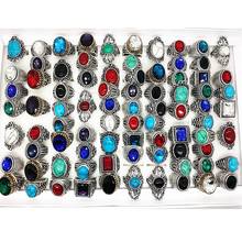 MIXMAX 50pcs Tibetan Silver rings vintage mix Stone women's men's unisex antique alloy metal Jewelry wholesale lots bulk 2024 - buy cheap