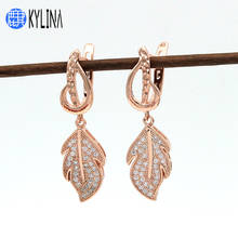 KYLINA Europe America Fashion Luxury Leaf Micro Wax Inlay Zircon 585 Rose Gold Dangle Earrings For Women Wedding Party Jewelry 2024 - buy cheap