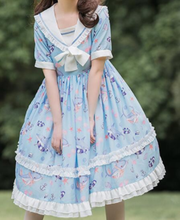 Kawaii menina gothic lolita op loli cos japonês doce lolita vestido de renda vintage bowknot gola marinha cintura alta vestido vitoriano 2024 - compre barato