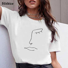 Face Abstract simple Women t-shirts top Aesthetic Graphic t-shirt Black White Tumblr lady tshirt tee ropa mujer 2024 - buy cheap