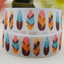 7/8'' 22mm,1" 25mm,1-1/2" 38mm,3" 75mm feather Printed grosgrain ribbon party decoration 10 Yards X-02450 2024 - buy cheap