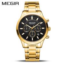 MEGIR Top Brand Luxury Men's Stainless Steel Band Sport Chronograph Gold Black Quartz Wrist Watch New Business Montre Homme 2150 2024 - buy cheap