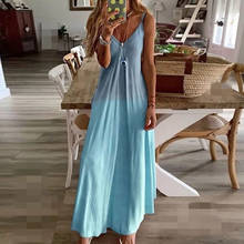 Gradient Color Maxi Dress Female Boho Beach Sundress Evening Party Casual Sexy Sleeveless V-Neck Long Dress Plus Size S-5XL 2024 - buy cheap