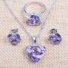 Conjuntos de joyas de circonia de cristal púrpura clásico para mujer, collar de boda, colgante, pendientes, anillos Z0175 2024 - compra barato