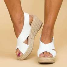 Sandalias de cuña para mujer, zapatos informales de plataforma con punta abierta, con hebilla en varios colores, para la playa y el verano 2024 - compra barato