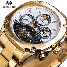 Forsining Tourbillon Moon Phase Mechanical Watch Mens Steampunk Luxury Gear Self Winding Golden Steel Automatic Clock Wristwatch 2024 - buy cheap