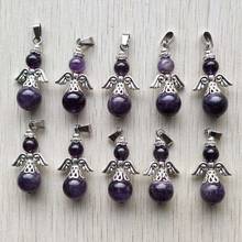 Wholesale 10pcs/lot 2020 new Fashion natural amethysts stone angel shape pendants  for Necklace jewelry making free shipping 2024 - buy cheap