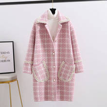 Women 2020 Spring Autumn Imitation Mink Velvet Knitted Sweater Coat Female Casual Loose Elegant Plaid Cardigan Outerwear Y02 2024 - купить недорого