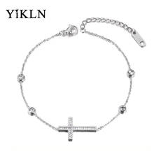 YiKLN Trendy Clay Crystal Cross Charm Bracelets For Women Stainless Steel CZ Link & Chain Bracelet For Christmas Gift YB19044 2024 - buy cheap