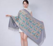 Nueva llegada las mujeres bordado Floral pañuelo chino ético estilo engrosamiento grande de borde chal bufanda cálido y suave 2024 - compra barato