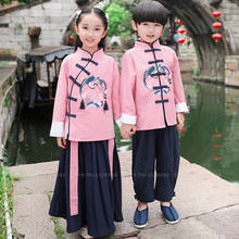 Conjunto de ropa Oriental para niños, traje tradicional Tang, vestido de fiesta, Tops, pantalones, Hanfu bordado de grúa de estilo chino 2024 - compra barato