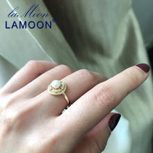LAMOON, 925 пробы, серебряное кольцо с жемчугом, винтажное, 14 к, позолота, CZ Кристалл, ювелирное изделие для женщин, подарок для мамы, LMRI092 2024 - купить недорого