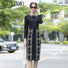 MIUXIMAO-vestido negro ajustado de manga larga para mujer, ropa informal elegante con bordado de flores, para primavera y verano, 2021 2024 - compra barato