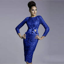 Wholesale Royal Blue Sheath Lace Long Sleeve Mother of the Bride Dresses Jewel Neck Wedding Guest Gowns 2020 Latest 2024 - buy cheap
