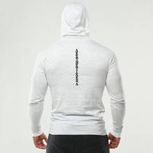 Camiseta esportiva com capuz para academia, masculina, de manga longa, elástica, para corrida, fitness 2024 - compre barato