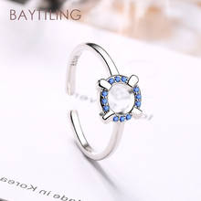 BAYTTLING Silver Color Round Blue Zircon Open Ring For Women Fashion Gift Couple Jewelry 2024 - buy cheap